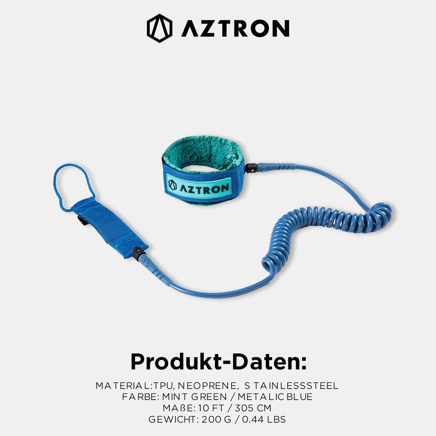 AZTRON SUP Coil Leash 10.0, Knöchel-Manschette, Sicherheitsleine für SUP's
