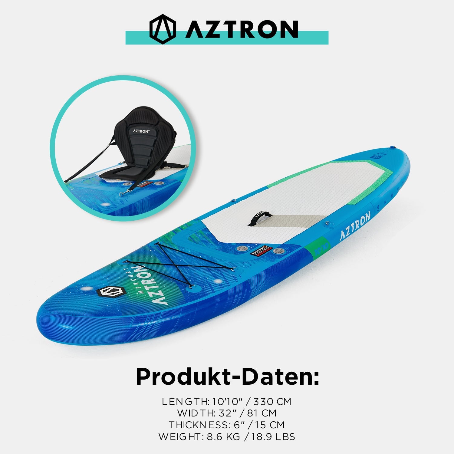 AZTRON Mercury 2.0 Allround 10'10" iSUP Set, 330x81x15cm, Volumen 306L