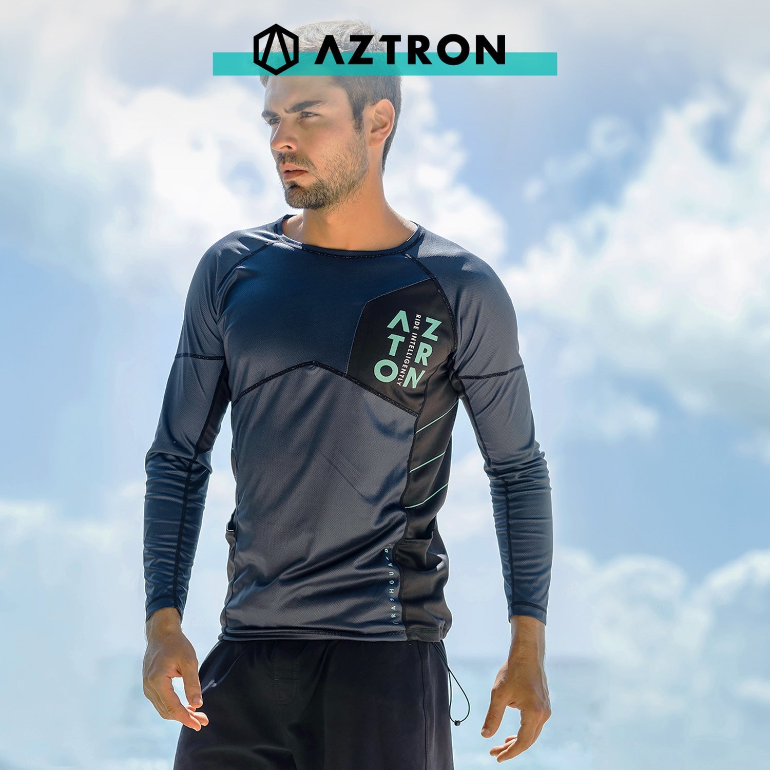 AZTRON LS RASH GUARD Uomo (protezione UV 98%), maglietta UV