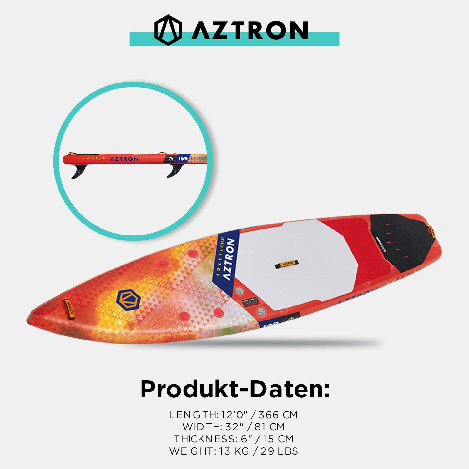 AZTRON Soleil Xtreme Windsurf Touring 12'0" iSUP Set, 366x81x15cm, Volumen 325L